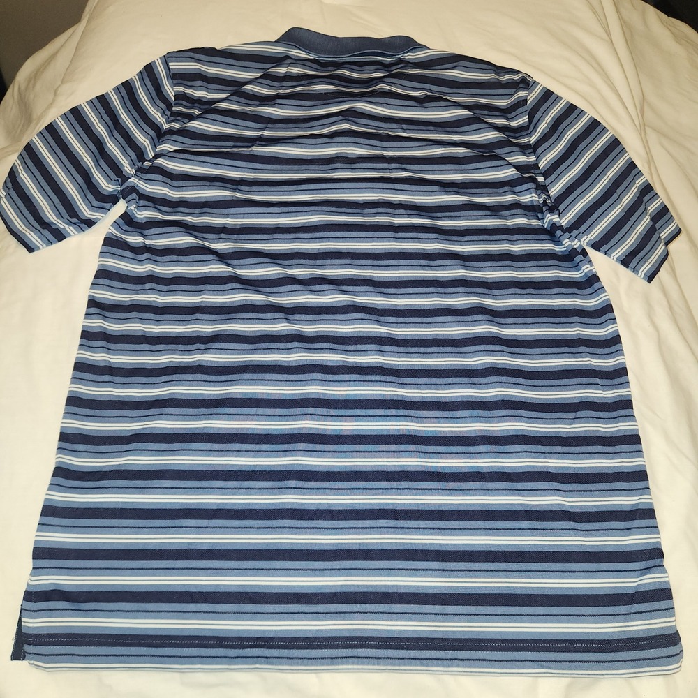Brooks Brothers Mens Blue Striped Performance Polo Large Golden Fleece Logo